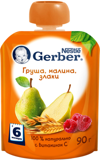 Пюре Gerber Груша, малина, злаки (с 6 месяцев) Nestle
