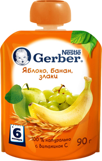Пюре Gerber Яблоко, банан, злаки (с 6 месяцев) Nestle