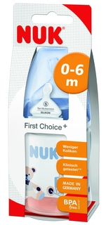 Бутылочка для кормления First Choice Plus с силиконовой соской М 0+, 150 мл. NUK