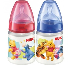 Бутылочка для кормления First Choice Disney с силиконовой соской 0+, 150 мл. NUK