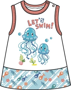 Платье для девочки Подводные жители белое с голубой отделкой Barkito