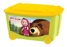 Ящик для игрушек Маша и медведь на колесах Пластишка
