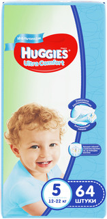 Подгузники Ultra Comfort для мальчиков 5 (12-22 кг) 64 шт. Huggies