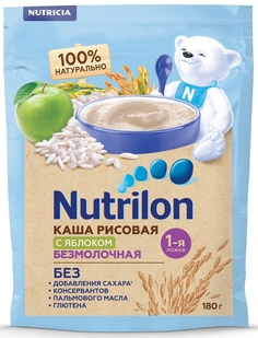 Каша безмолочная рисовая с яблоком с 4 мес. 180 г Nutrilon