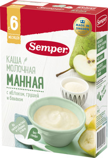 Каша Semper Молочная манная с яблоком, грушей и бананом (с 6 месяцев) 200 г
