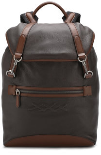 Кожаный рюкзак с внешним карманом на молнии