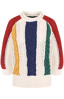 Пуловер фактурной вязки с круглым вырезом и укороченным рукавом