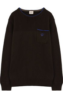 Пуловер из хлопка и шерсти с накладным карманом