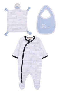 Хлопковый комплект из пижамы с нагрудником и салфеткой