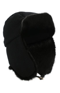 Кашемировая шапка-ушанка с отделкой из меха норки