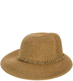 Шляпа Плетеная бежевая шляпа с металлическим декором Fabretti
