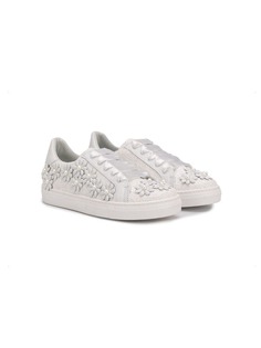 Gallucci Kids White Sneakers with Floral Decorations