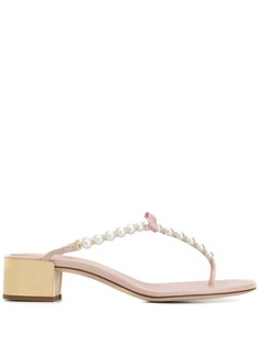 René Caovilla embellished pearl bow thong sandals