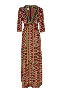 Разноцветное платье макси с поясом Gucci