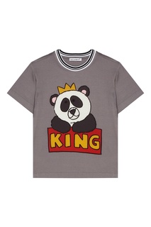 Серая футболка с принтом панды Dolce&Gabbana Children