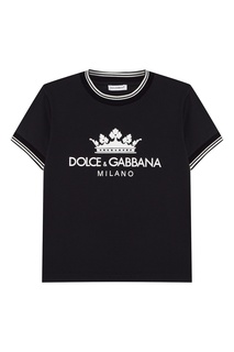 Синяя футболка с контрастной отделкой Dolce&Gabbana Children