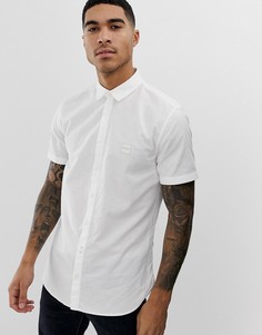 Белая приталенная оксфордская рубашка с короткими рукавами BOSS - Белый