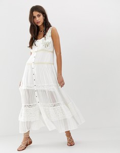 Ярусное платье макси с вышивкой Arattail - Белый