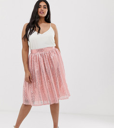 Короткая расклешенная юбка из тюля с пайетками Club L Plus - Розовый