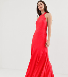 Платье макси из крепа с высоким воротом и асимметричным краем ASOS DESIGN Tall - Красный