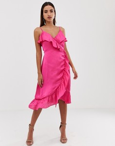 Платье миди с запахом и оборками Forever Unique - Розовый