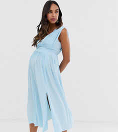 Платье миди с плиссировкой и кружевной вставкой ASOS DESIGN Maternity Premium - Синий
