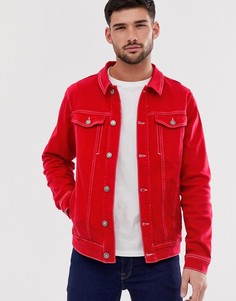 Красная джинсовая куртка с полосками Pull&Bear - Красный