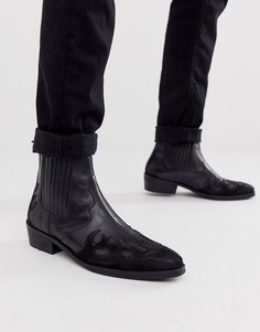 Черные кожаные ботинки челси на кубинском каблуке в стиле вестерн ASOS DESIGN - Черный