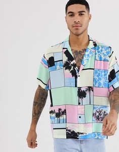 Oversize-рубашка с глубоким V-образным вырезом и пляжным принтом ASOS DESIGN - Розовый