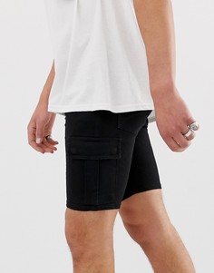Черные выбеленные супероблегающие джинсовые шорты стретч с карманами карго ASOS DESIGN - Черный
