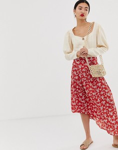 Удлиненная юбка миди с винтажным цветочным принтом Lost Ink - Красный