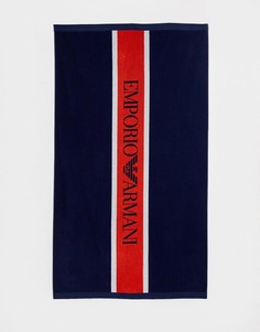 Темно-синее пляжное полотенце с логотипом Emporio Armani - Темно-синий