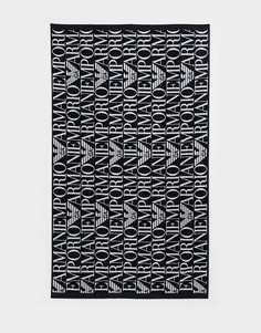 Черное пляжное полотенце с логотипом Emporio Armani - Черный