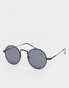Круглые черные солнцезащитные очки с плоскими стеклами River Island - Черный