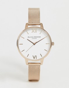 Розово-золотистые часы с белым циферблатом и сетчатым ремешком Olivia Burton - OB16DE10 - Золотой