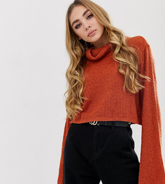 Темно-оранжевая укороченная водолазка с расклешенными рукавами PrettyLittleThing - Коричневый
