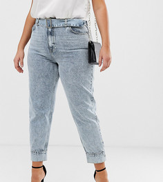 Светлые выбеленные джинсы в винтажном стиле с завышенной талией и поясом ASOS DESIGN Curve Ritson - Синий