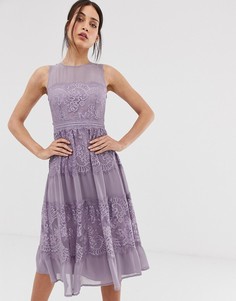 Сиреневое платье миди с кружевными вставками Little Mistress - Фиолетовый