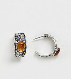 Серьги-кольца с полудрагоценными камнями Sacred Hawk - Серебряный