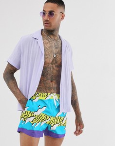 Разноцветные шорты для плавания с принтом и задним карманом Bershka - Синий