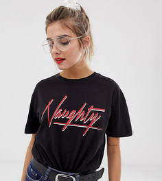 Черная футболка с надписью naughty Bershka - Серый