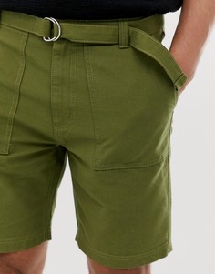 Широкие шорты-карго в стиле милитари с ремнем Bellfield - Зеленый