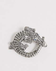 Серебристая брошь в виде крокодила с кристаллами ASOS DESIGN - Черный