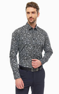 Рубашка серого цвета с цветочным принтом. Выполнена из плотного хлопка в повседневном стиле. Приталенный крой, длинные рукава, застегивается на пуговицы. Selected