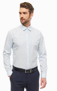 Рубашка белого цвета с мелким принтом черного и синего цветов. Выполнена из плотного хлопка в повседневном стиле. Приталенный крой, длинные рукава, застегивается на пуговицы. Selected