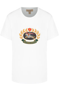Хлопковая футболка с круглым вырезом и логотипом бренда