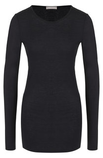 Приталенный хлопковый лонгслив с круглым вырезом