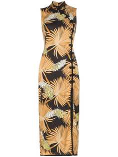De La Vali Jean palm print silk dress