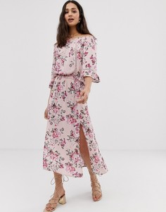Платье миди с цветочным принтом и открытыми плечами En Crème - Мульти