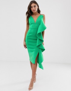 Зеленое платье миди с драпированной оборкой Lavish Alice - Зеленый